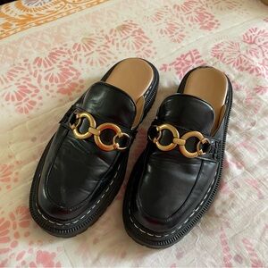 Circus by Sam Edelman Black Loafers with Gold Chain